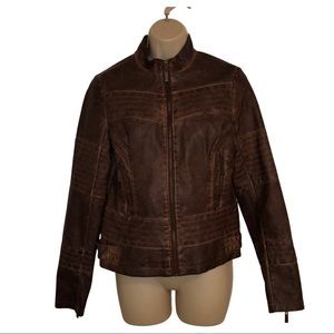 Brown J2 Jacket Faux Leather Figure Fitting Zippers